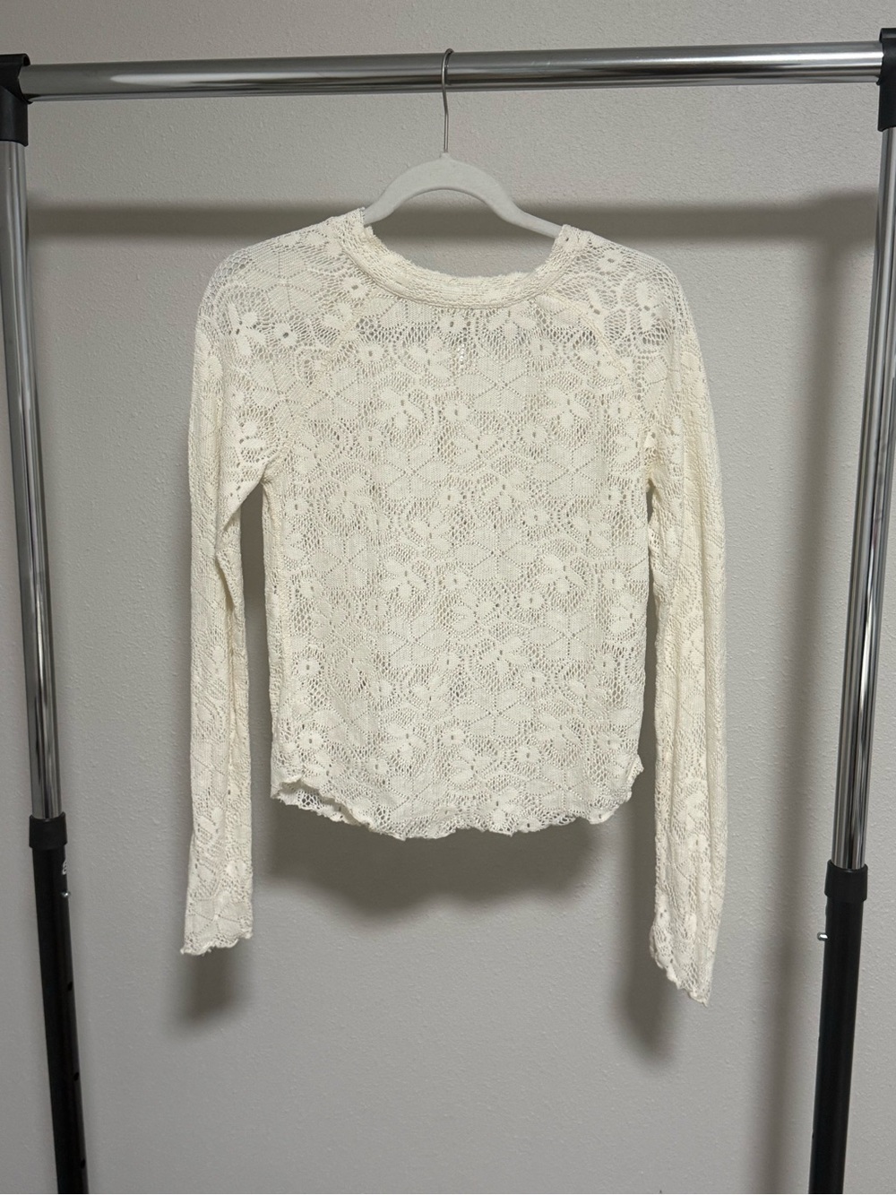 Free People Floral Lace Long Sleeve Top - Cream/Ivory